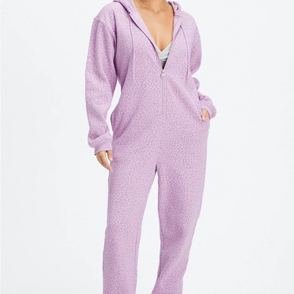 NWOT Fabletics purple cheetah onesie with hood size XXL